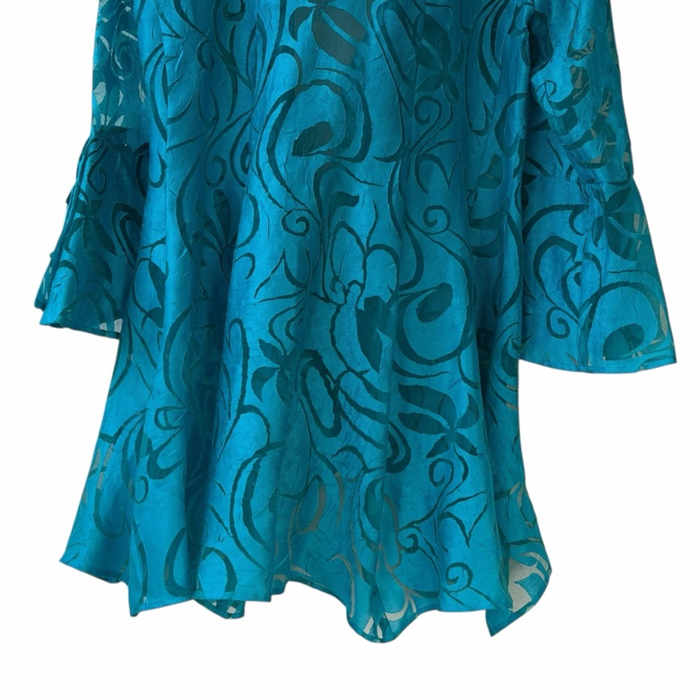 I.C. By Connie K. Women's Flowy Teal Floral Tunic w/ Ruffle bell sleeves Size M - Picture 7 of 8